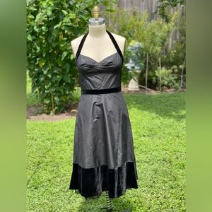 BCBGMaxAzria LBD silk halter dress with velvet trim